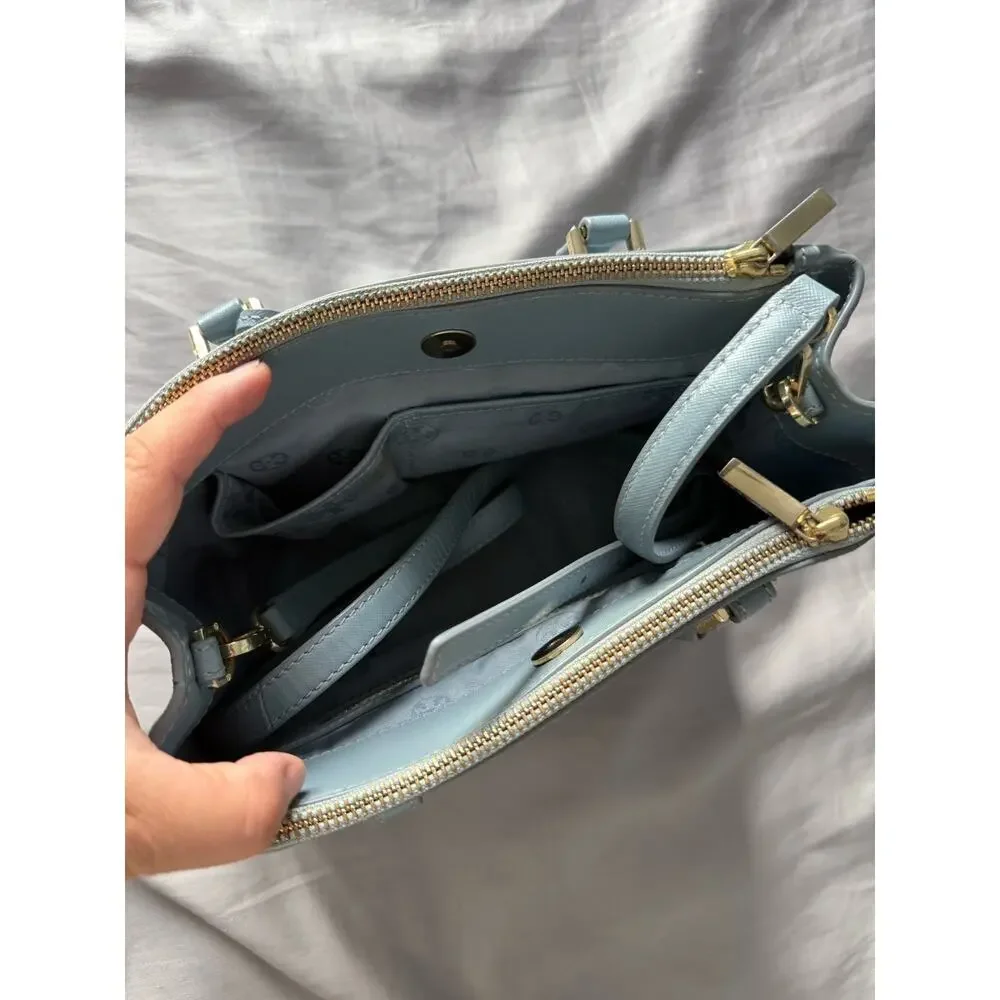 Tory Burch Robinson Double Zip Tote Crossbody Blue Saffiano Leather $495 Dustbag
